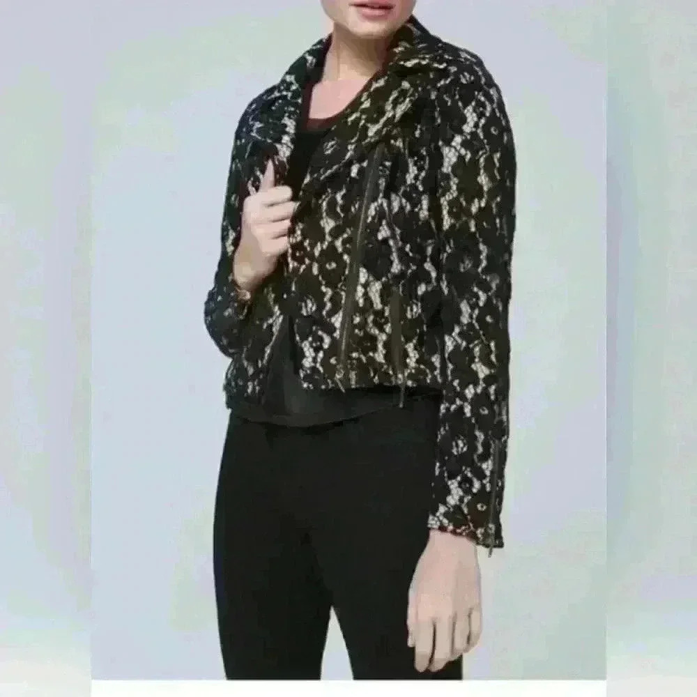 White House Black Market Black Lace Moto Jacket Size Small NWT
